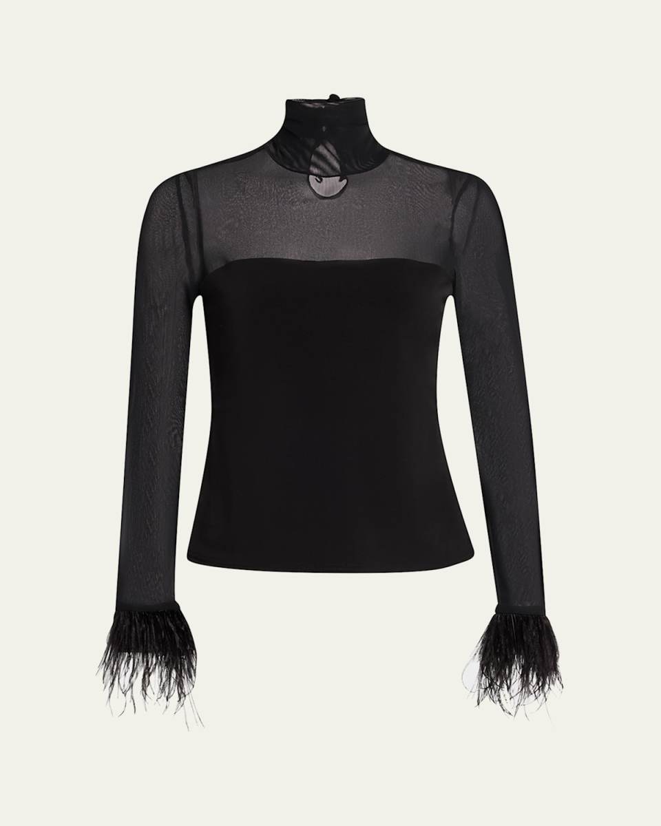 Shantel Feather-Trim Turtleneck Top